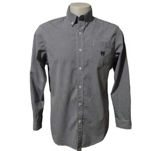 Chaps Shirt Men's Large Gingham Navy Blue White Stretch Easy Care Long Sleeve L